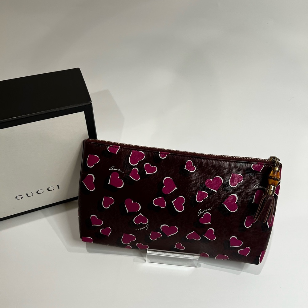 Authentic Gucci Pink Heart Pattern Clutch